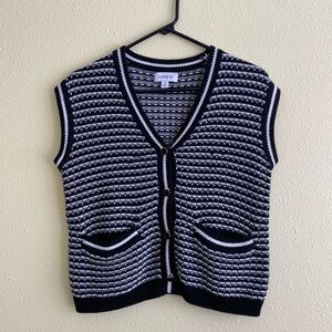 Evereve Black & White Striped Knit Button Vest